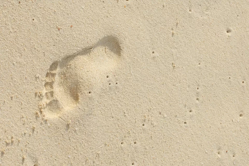 Footprint on sand at beach